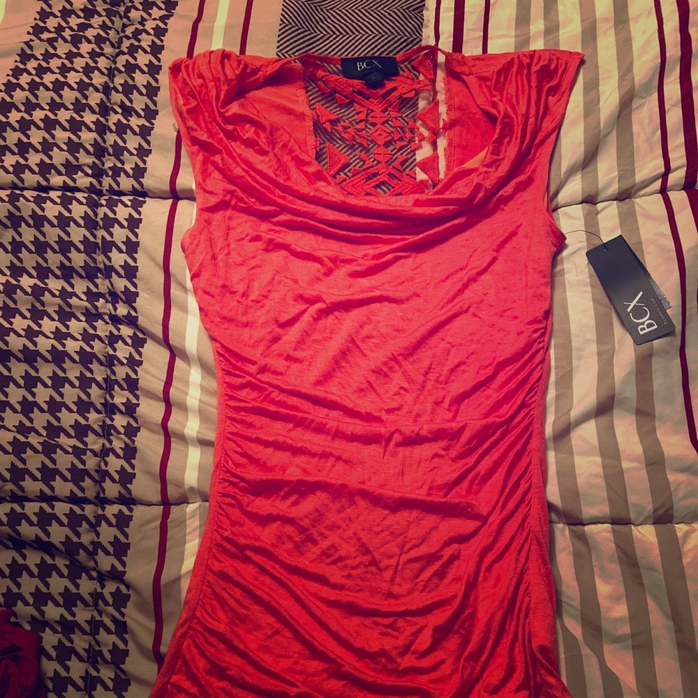 BCX coral runched sides lace backing sexy cute top
